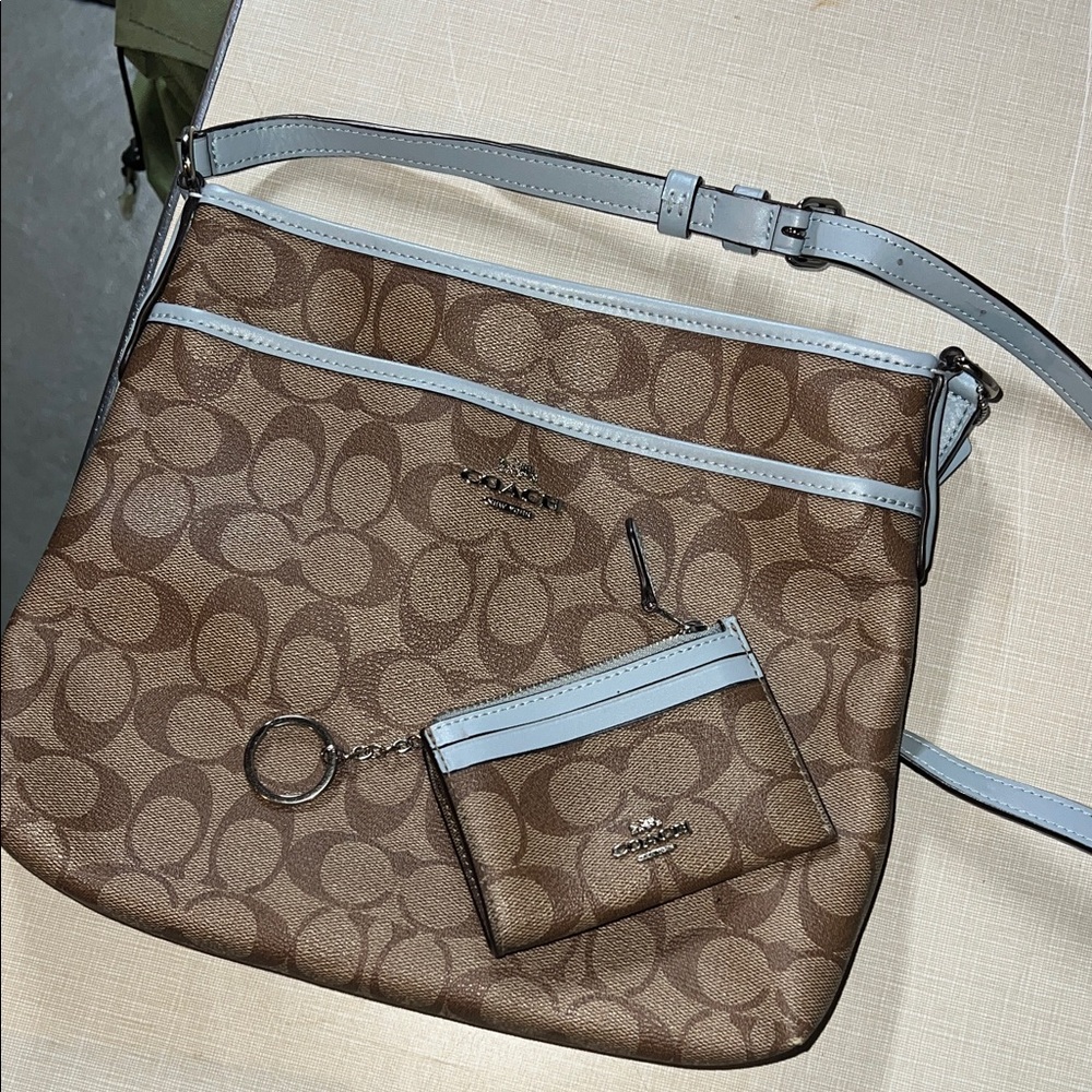 Coach Brown and Gray Crossbody Bag with Pouch
